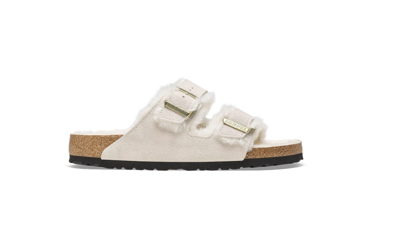 Birkenstock Arizona Shearling Suede Leather Antique White