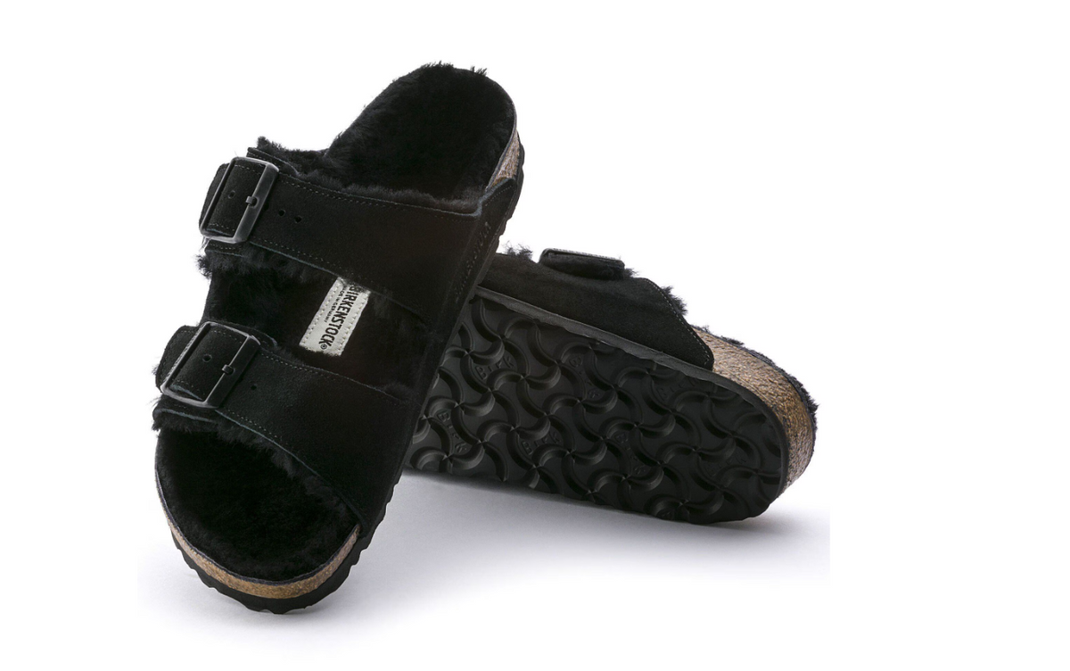 Birkenstock Arizona Shearling Suede Leather - Black, Narrow