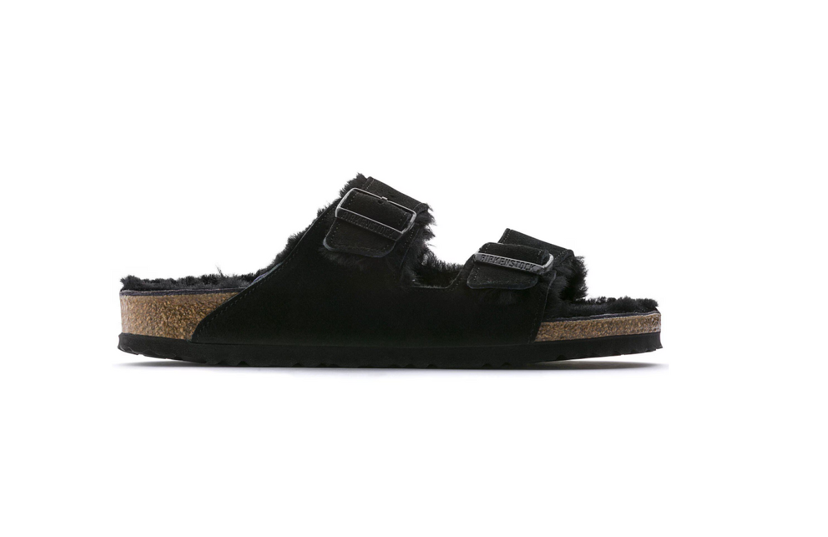 Birkenstock Arizona Shearling Suede Leather - Black, Narrow