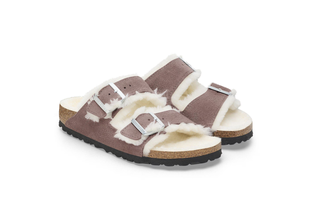 Birkenstock Arizona Shearling Suede Leather Faded Purple