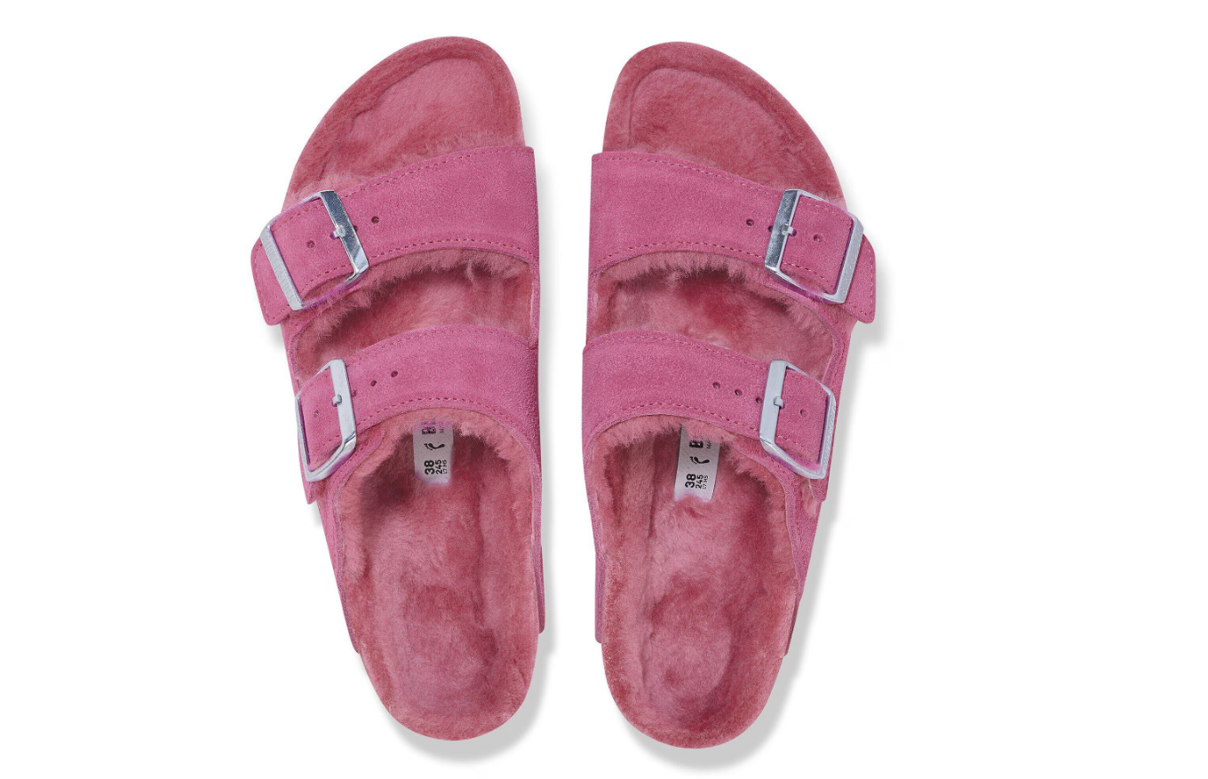 Birkenstock Arizona Shearling Suede Leather Fuchsia Tulip
