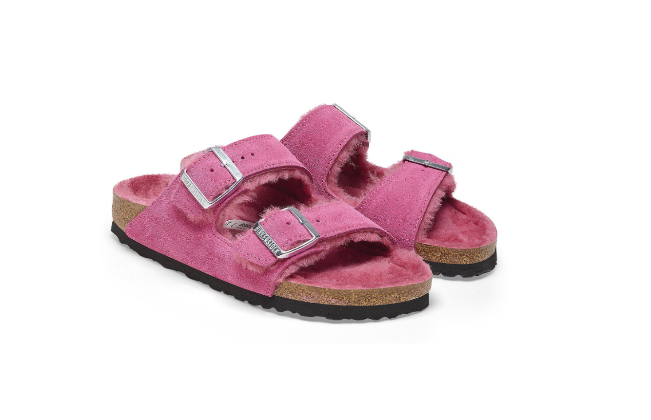Birkenstock Arizona Shearling Suede Leather Fuchsia Tulip
