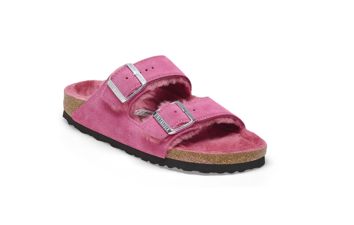 Birkenstock Arizona Shearling Suede Leather Fuchsia Tulip