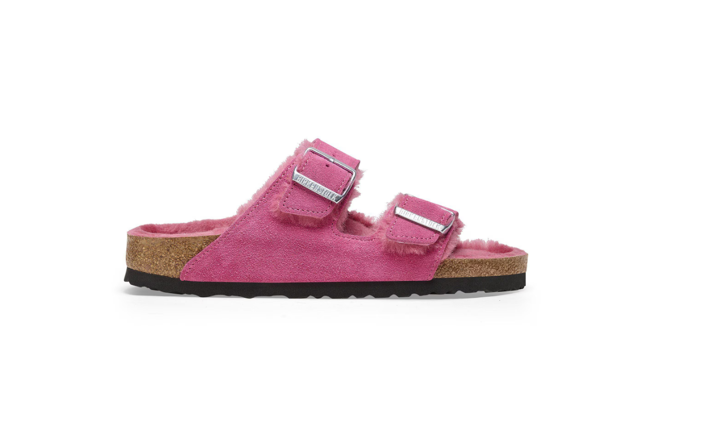 Birkenstock Arizona Shearling Suede Leather Fuchsia Tulip
