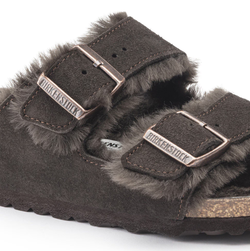 Birkenstock Arizona Shearling Suede Leather Sandals Mocha