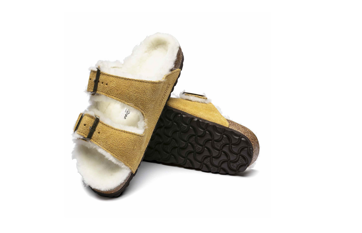 Birkenstock Arizona Shearling Suede Leather - Ochre-Beige, Narrow
