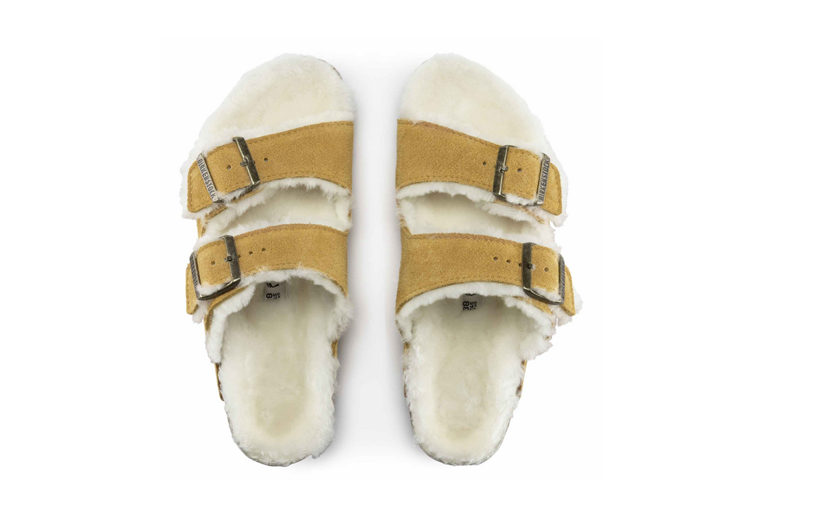 Birkenstock Arizona Shearling Suede Leather - Ochre-Beige, Narrow