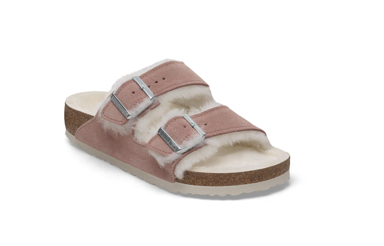 Birkenstock Arizona Shearling Suede Leather Sandals Pink Clay