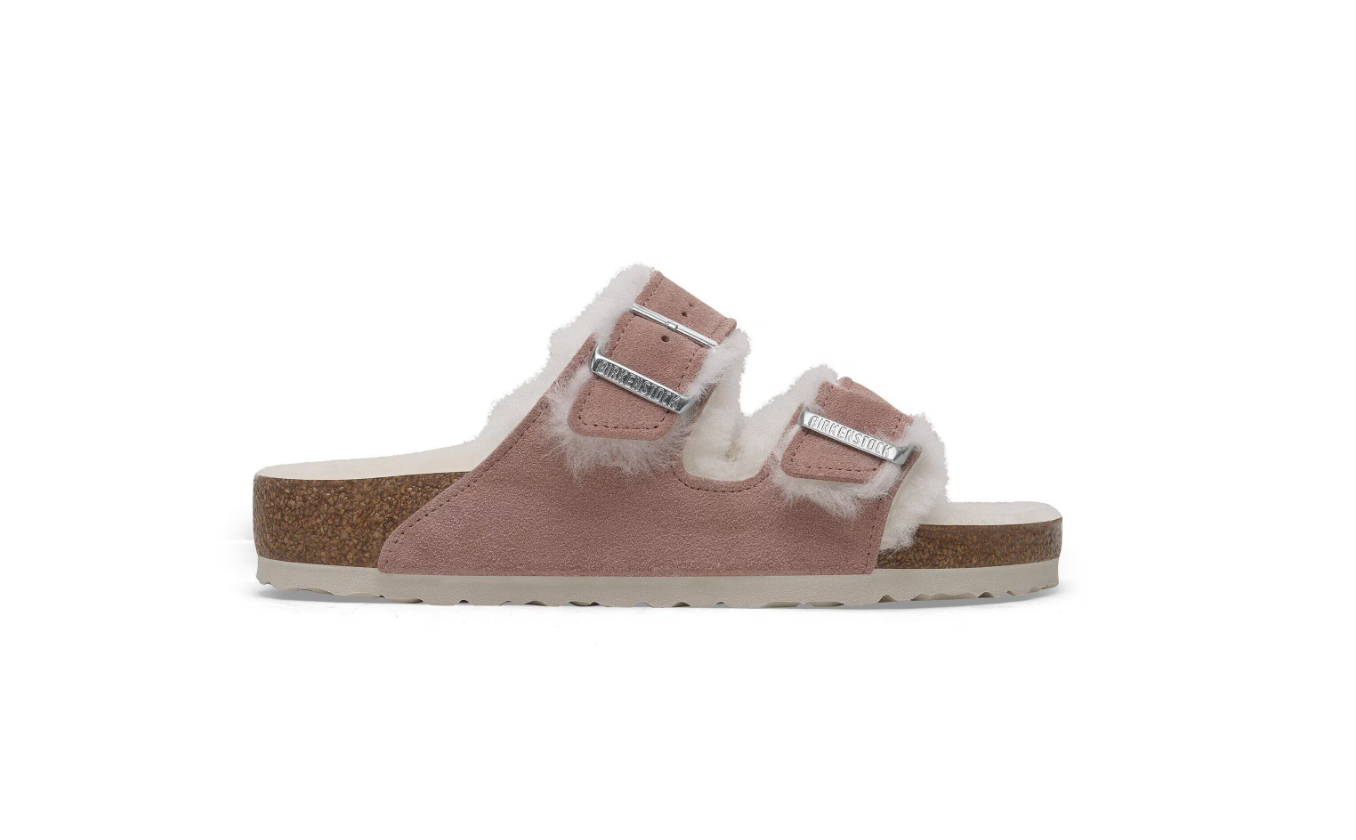 Birkenstock Arizona Shearling Suede Leather Sandals Pink Clay