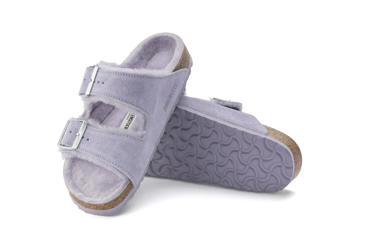 Birkenstock Arizona Shearling Suede Leather Sandals Purple Fog