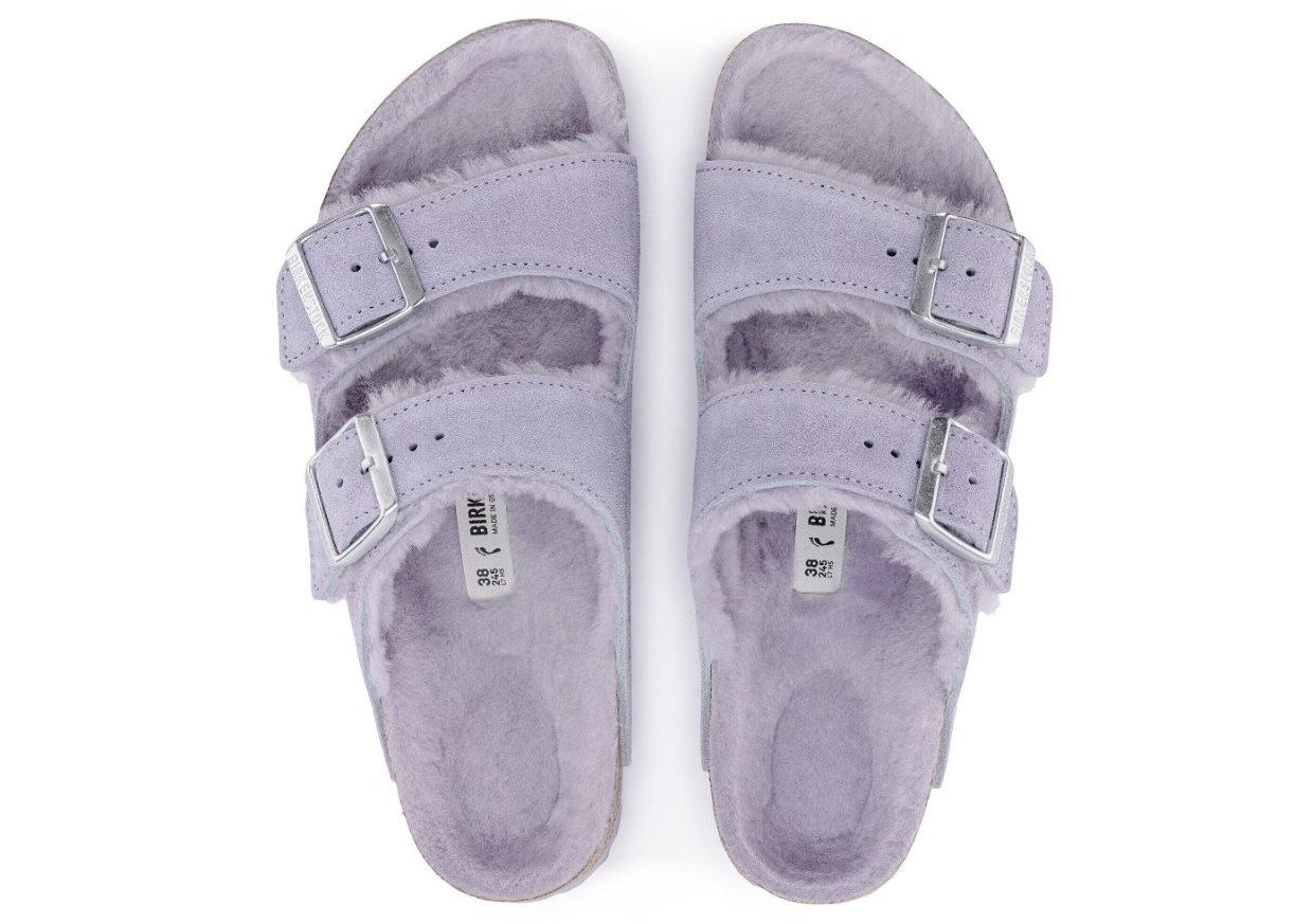 Birkenstock Arizona Shearling Suede Leather Sandals Purple Fog