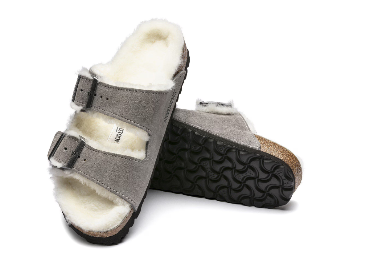 Birkenstock Arizona Shearling Suede Leather Stone - Coin, Narrow