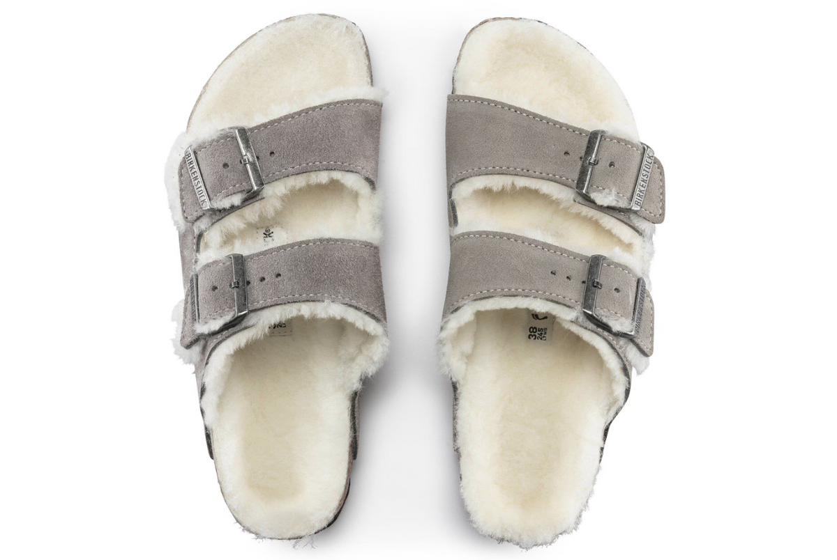 Birkenstock Arizona Shearling Suede Leather Stone - Coin, Narrow