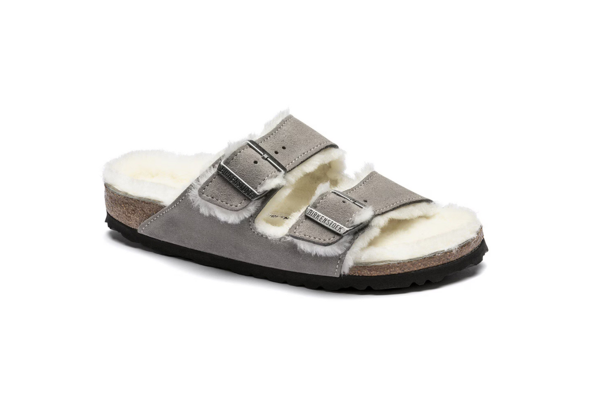 Birkenstock Arizona Shearling Suede Leather Stone - Coin, Narrow