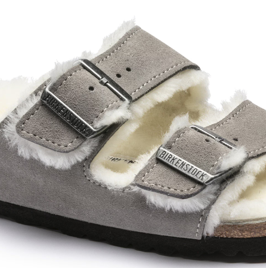 Birkenstock Arizona Shearling Suede Leather Stone - Coin, Narrow