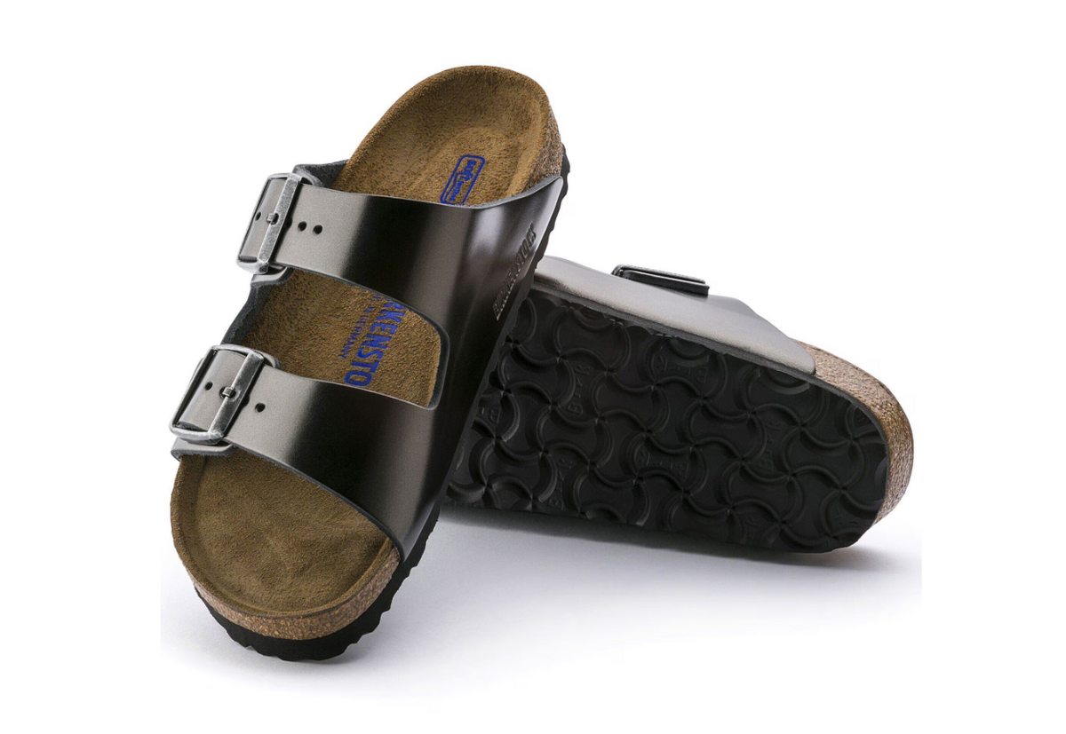 Birkenstock Arizona Soft Footbed Natural Leather Metallic - Anthracite, Narrow