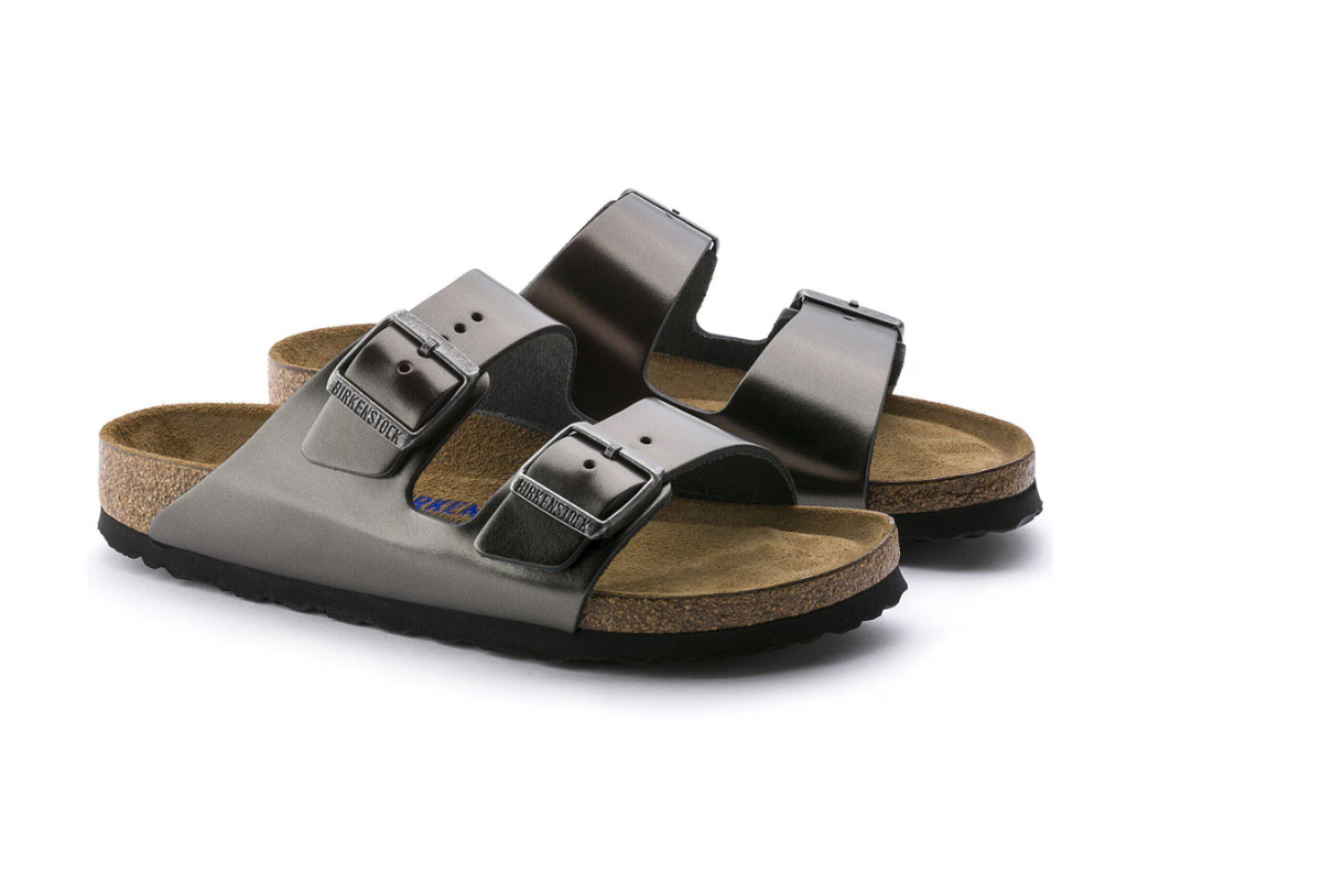 Birkenstock Arizona Soft Footbed Natural Leather Metallic - Anthracite, Narrow