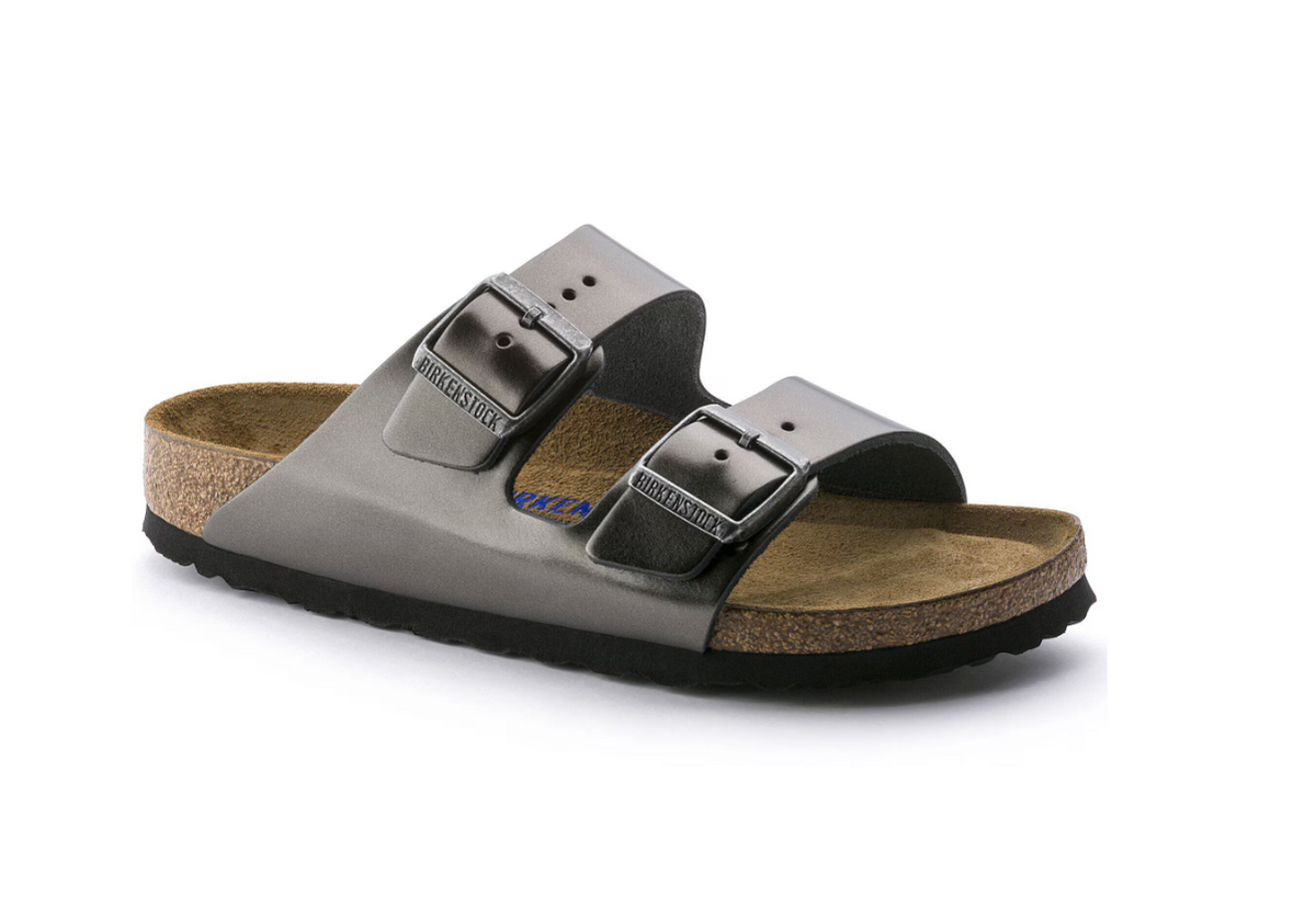 Birkenstock Arizona Soft Footbed Natural Leather Metallic - Anthracite, Narrow