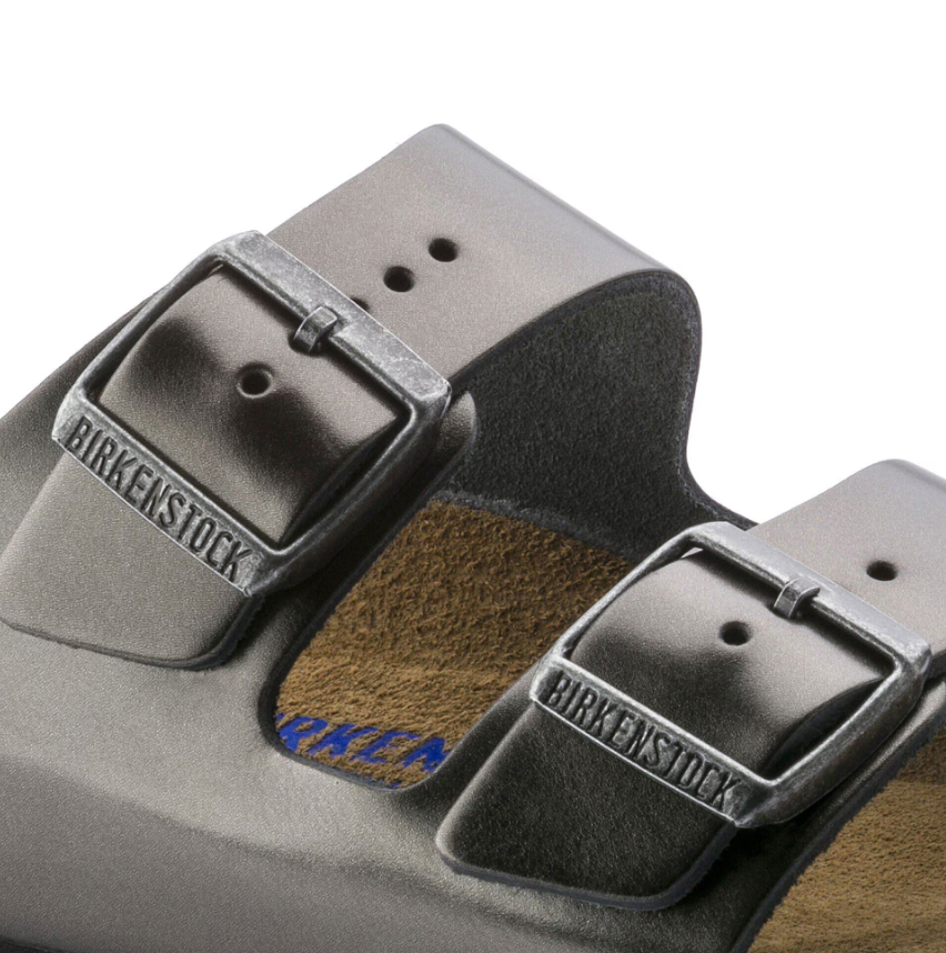 Birkenstock Arizona Soft Footbed Natural Leather Metallic - Anthracite, Narrow