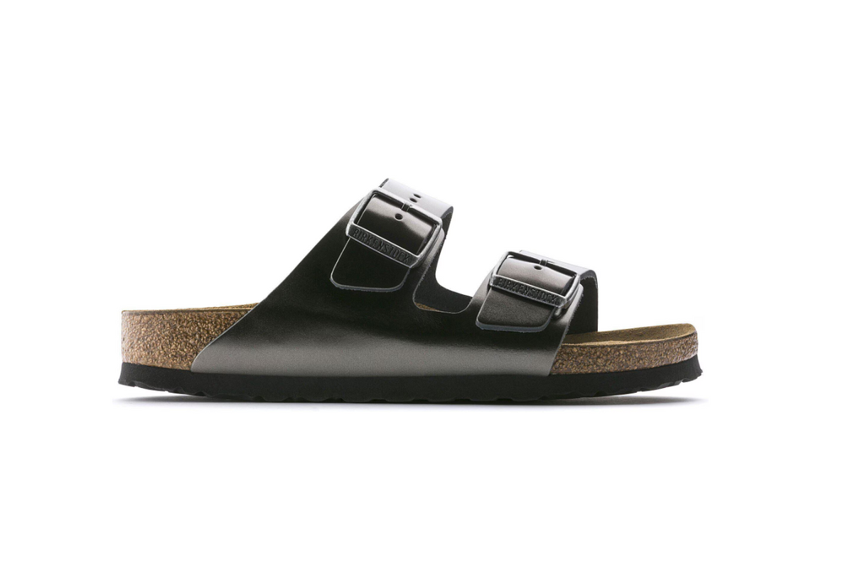 Birkenstock Arizona Soft Footbed Natural Leather Metallic - Anthracite, Narrow