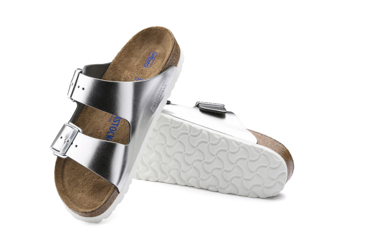 Birkenstock Arizona Soft Footbed Natural Leather Metallic - Silver, Regular