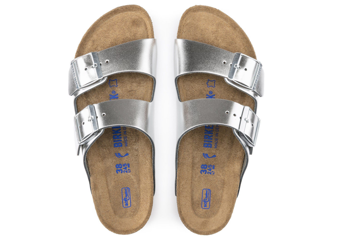 Birkenstock Arizona Soft Footbed Natural Leather Metallic - Silver, Regular