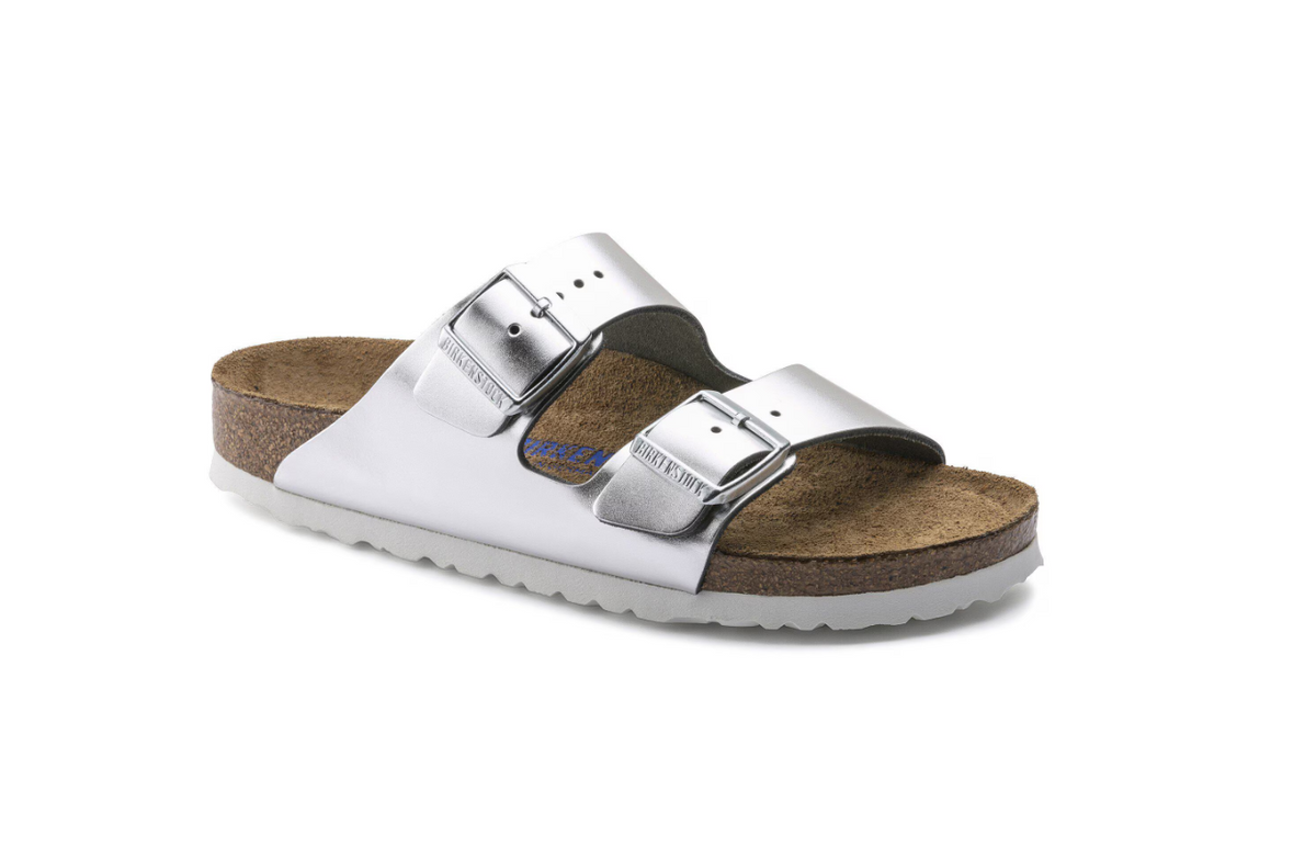 Birkenstock Arizona Soft Footbed Natural Leather Metallic - Silver, Regular