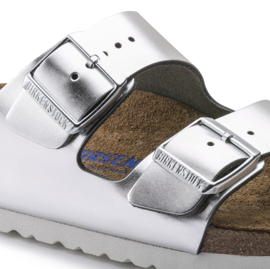 Birkenstock Arizona Soft Footbed Natural Leather Metallic - Silver, Regular