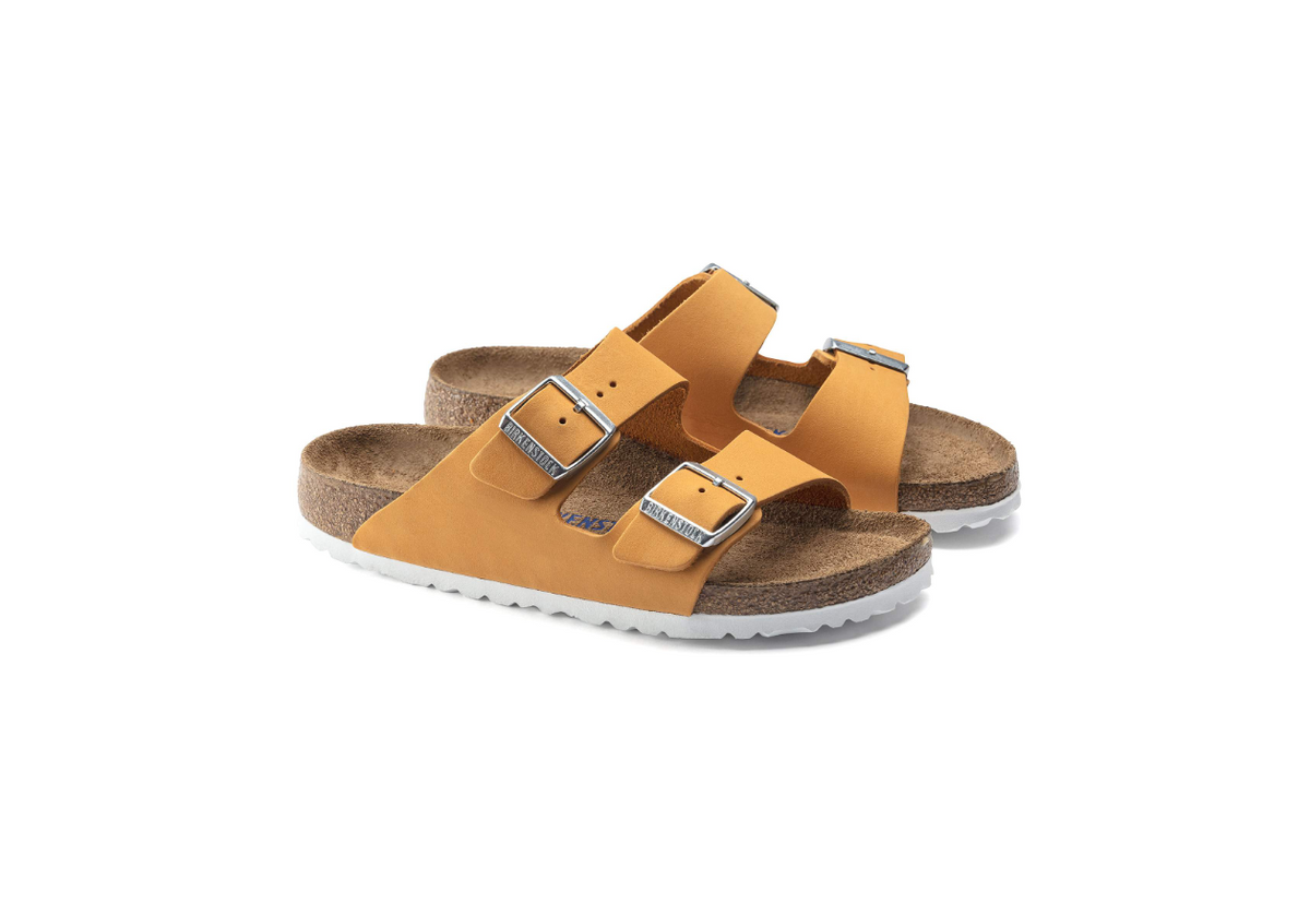 Birkenstock Arizona Soft Footbed Nubuck Leather Apricot Sandals - Apricot, Narrow