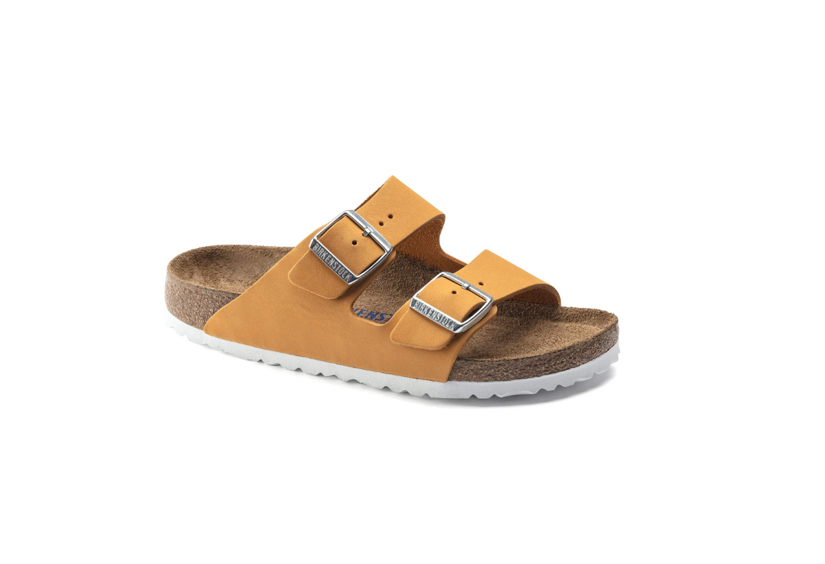 Birkenstock Arizona Soft Footbed Nubuck Leather Apricot Sandals - Apricot, Narrow