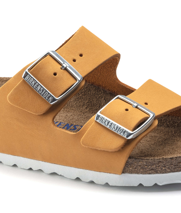 Birkenstock Arizona Soft Footbed Nubuck Leather Apricot Sandals - Apricot, Narrow