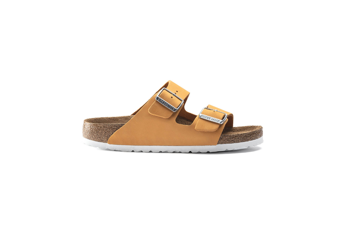 Birkenstock Arizona Soft Footbed Nubuck Leather Apricot Sandals - Apricot, Narrow