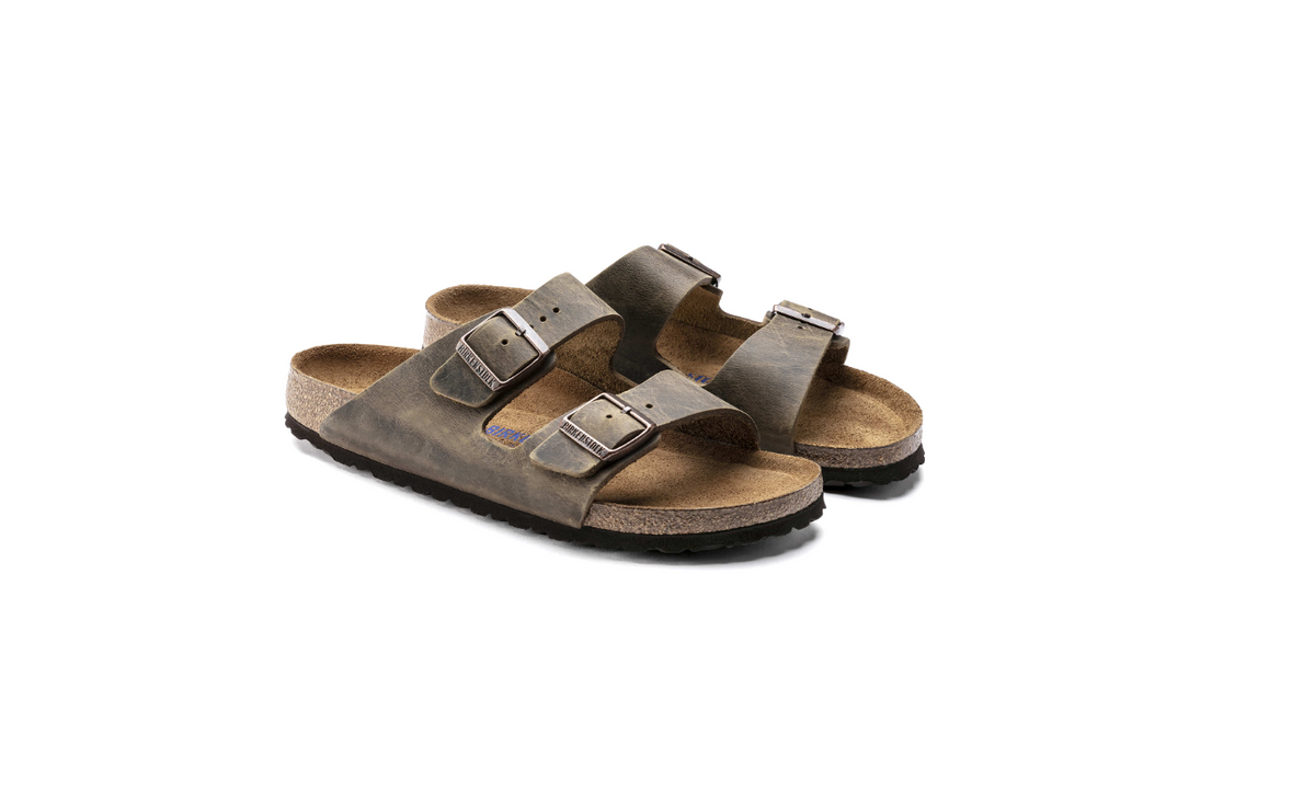 Birkenstock Arizona Soft Footbed Oiled Leather Sandals Mud - Green, Narrow