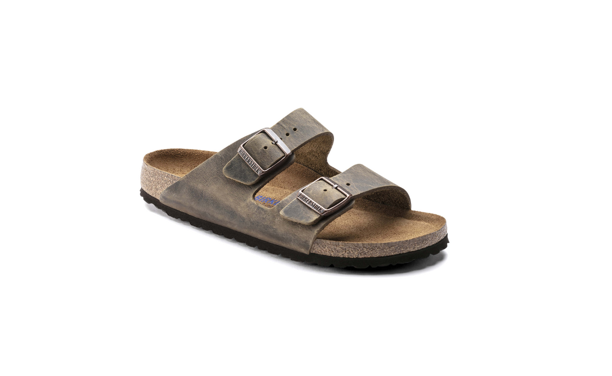 Birkenstock Arizona Soft Footbed Oiled Leather Sandals Mud - Green, Narrow