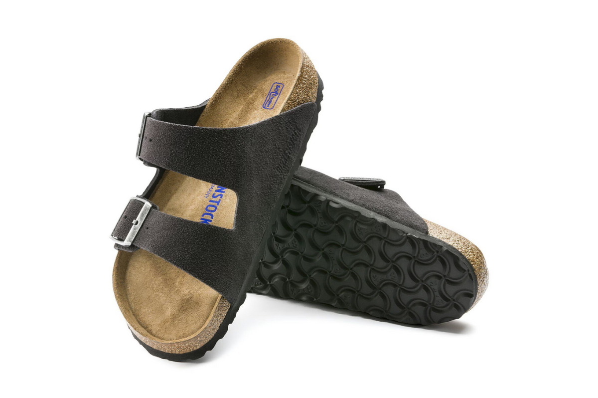 Birkenstock Arizona Soft Footbed Suede Leather Velvet - Gray, Narrow