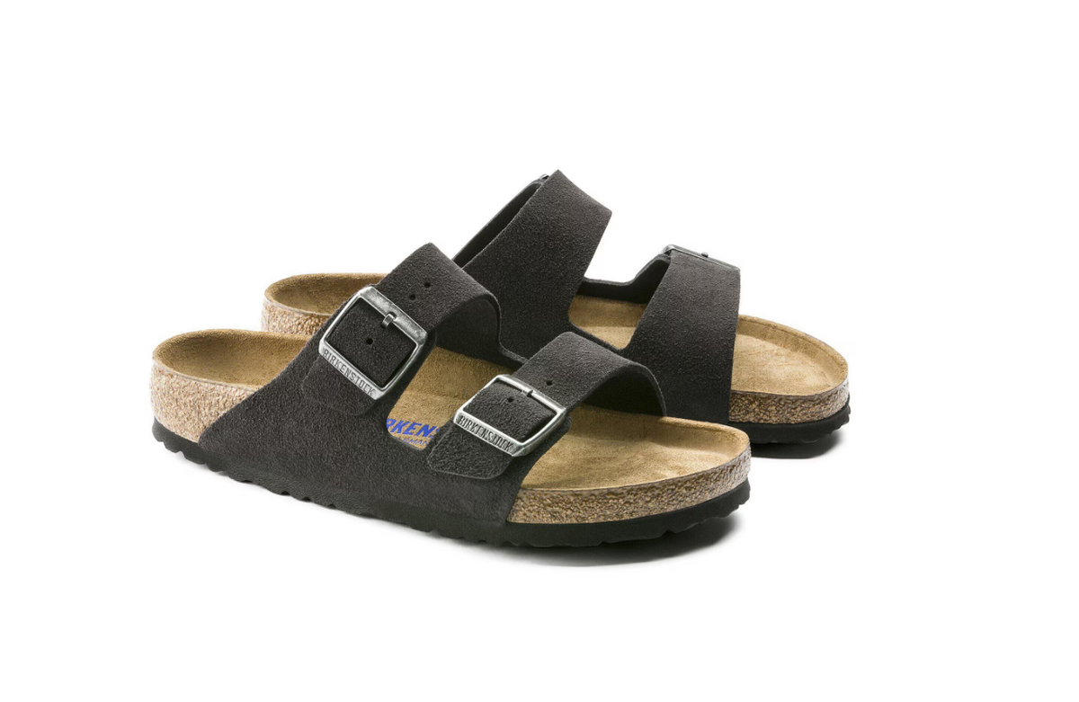 Birkenstock Arizona Soft Footbed Suede Leather Velvet - Gray, Narrow