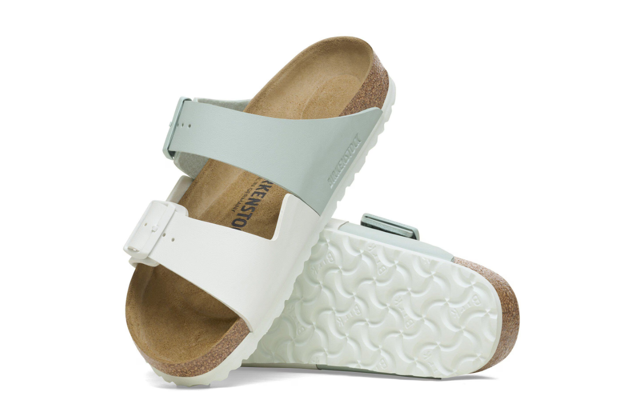 Birkenstock Arizona Split Birko-Flor White Surf Green Sandals