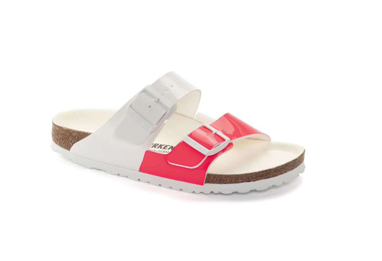Birkenstock Arizona Split Birko-Flor Patent Neon Pink White