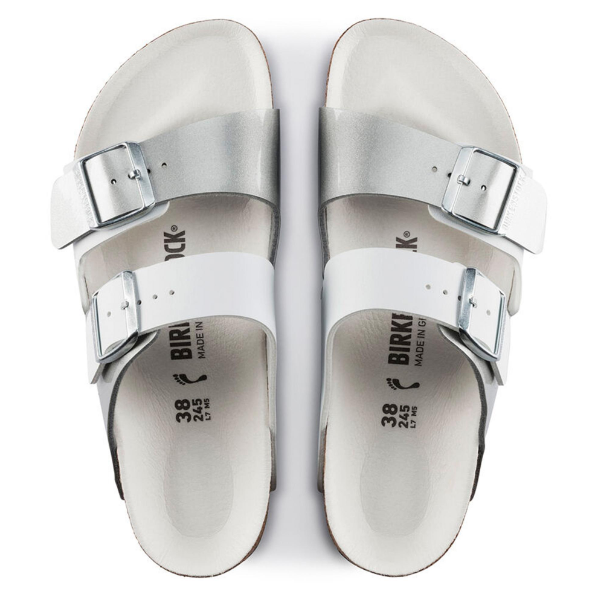 Birkenstock Arizona Split Birko-Flor White Silver Sandals