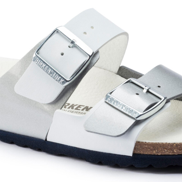 Birkenstock Arizona Split Birko-Flor White Silver Sandals