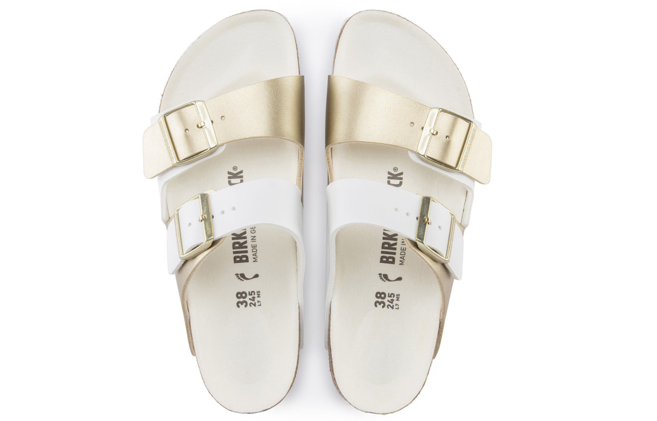 Birkenstock Arizona Split Birko-Flor White/Gold Sandals