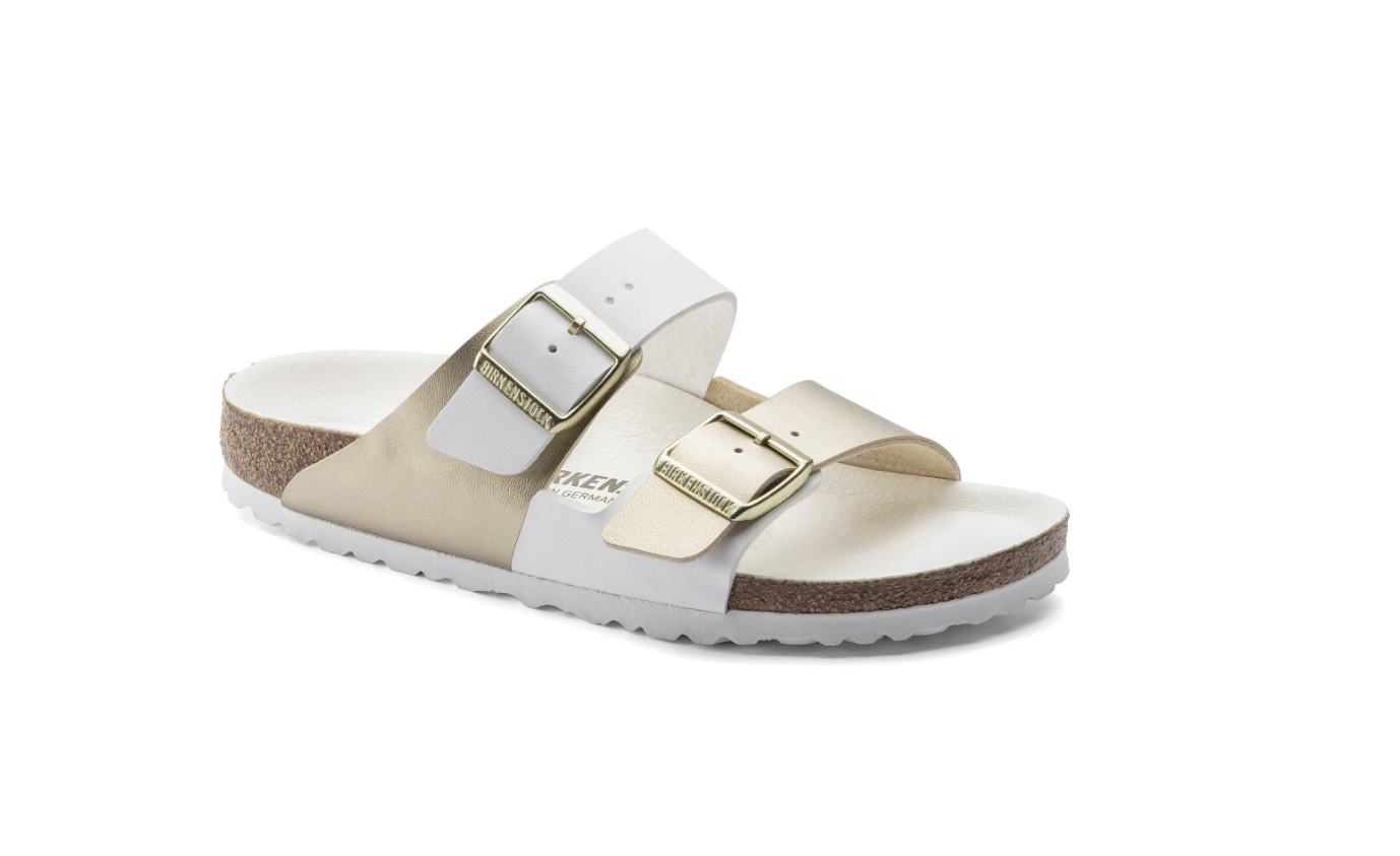 Birkenstock Arizona Split Birko-Flor White/Gold Sandals