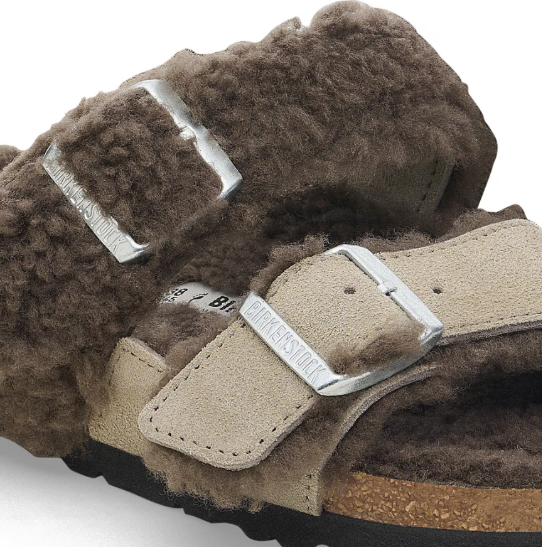 Birkenstock Arizona Teddy Split Suede Leather Fur Concrete Gray Stone Coin