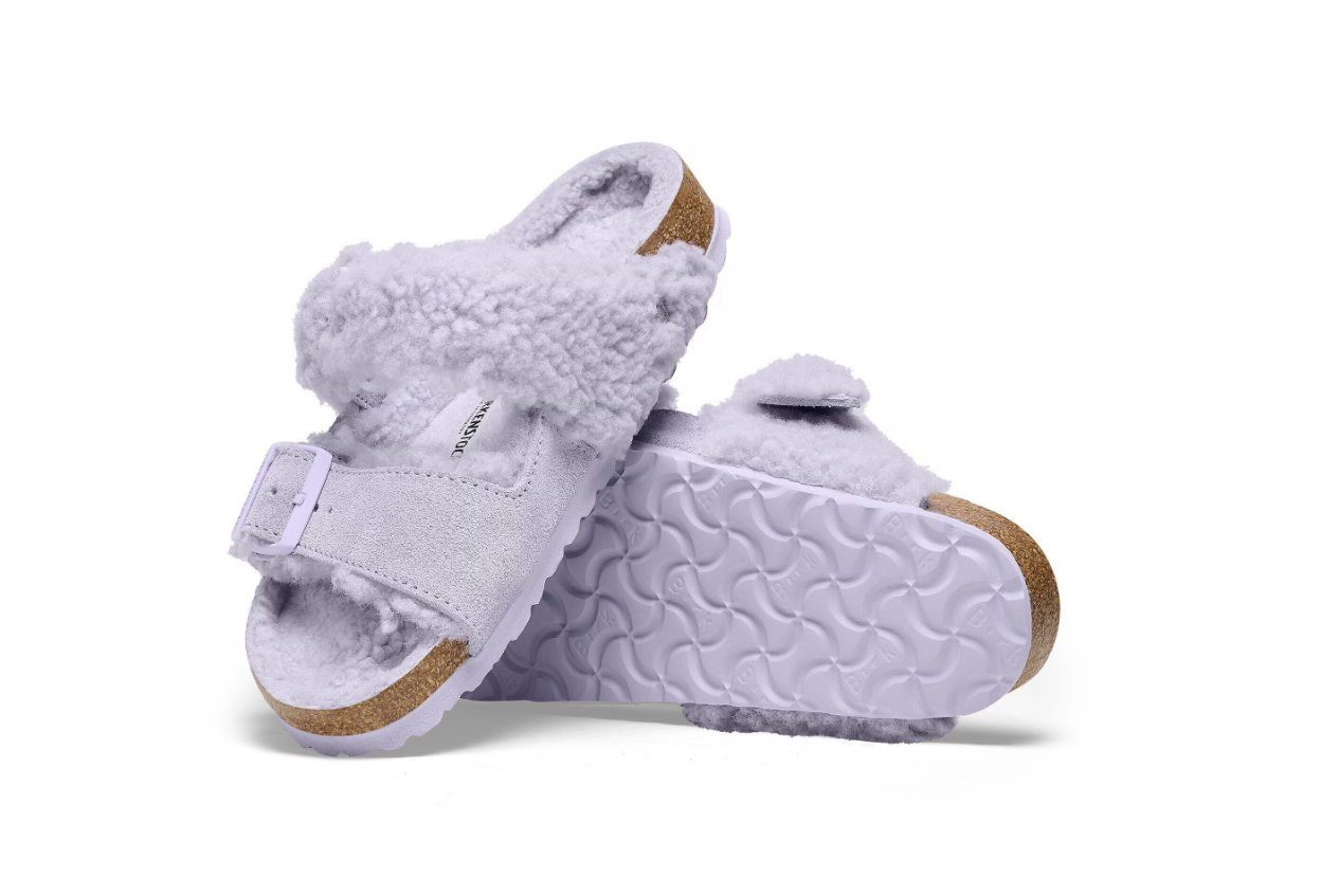 Birkenstock Arizona Teddy Split Suede Leather Shearling Purple Fog