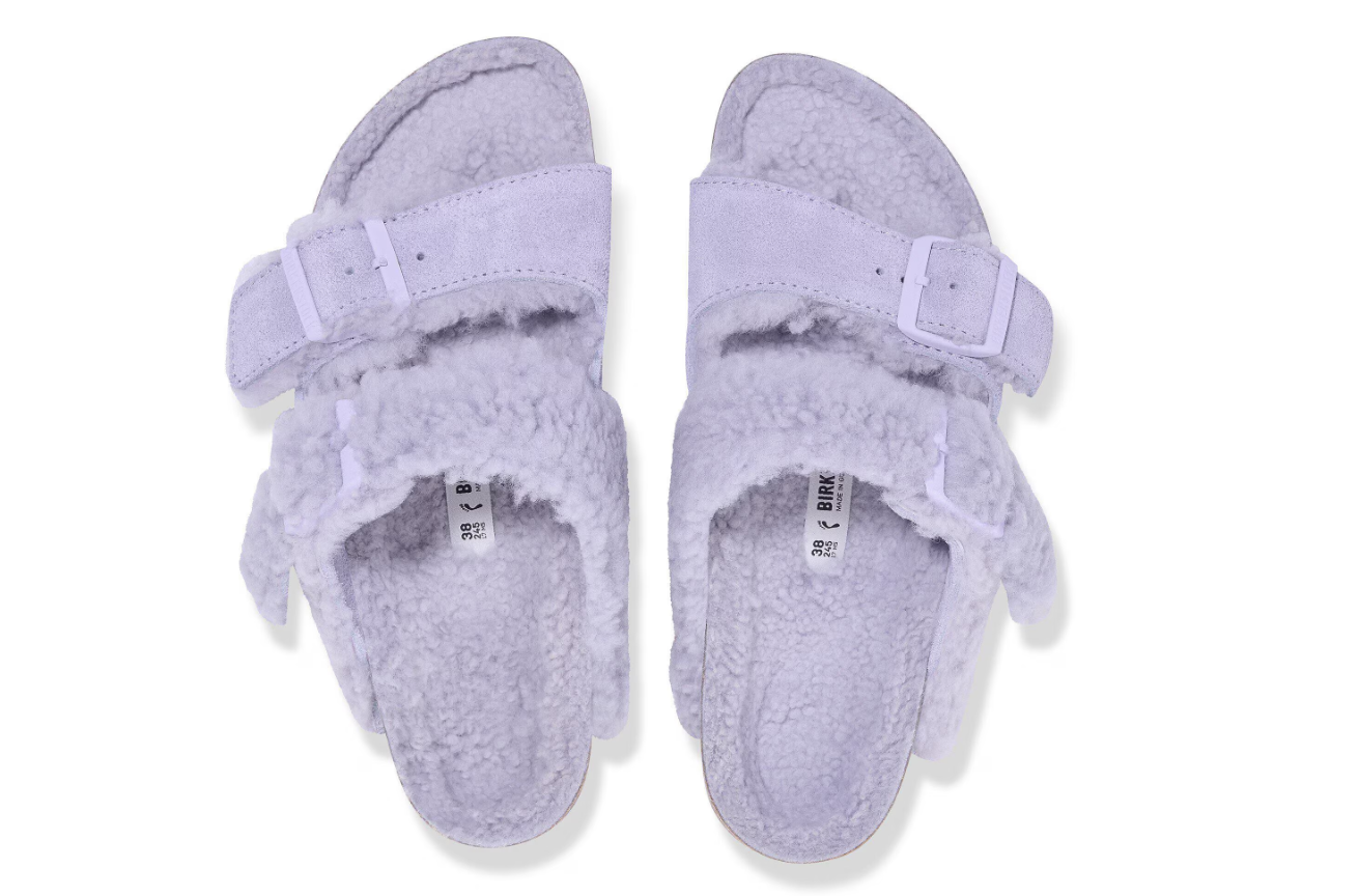Birkenstock Arizona Teddy Split Suede Leather Shearling Purple Fog