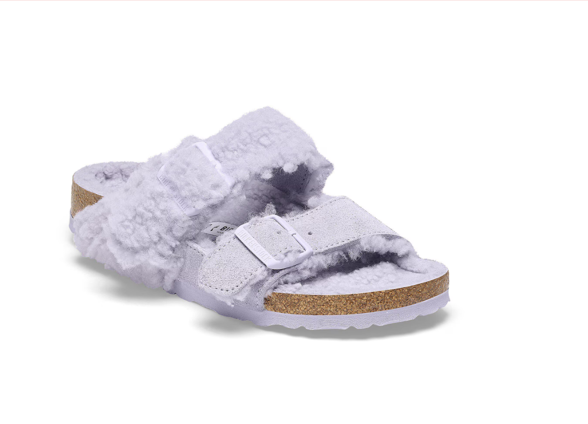 Birkenstock Arizona Teddy Split Suede Leather Shearling Purple Fog