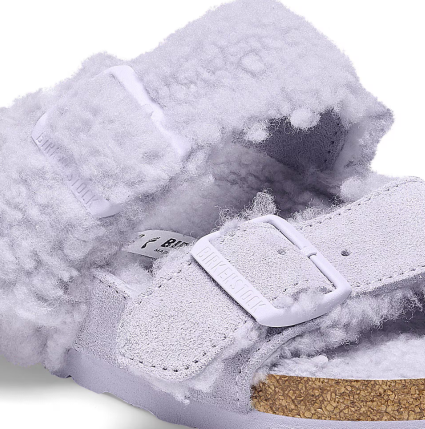 Birkenstock Arizona Teddy Split Suede Leather Shearling Purple Fog