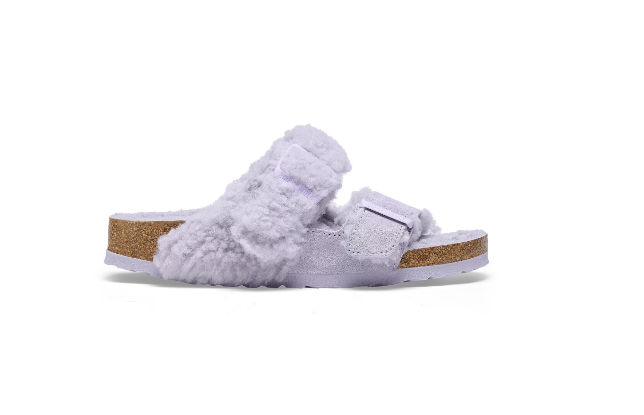 Birkenstock Arizona Teddy Split Suede Leather Shearling Purple Fog
