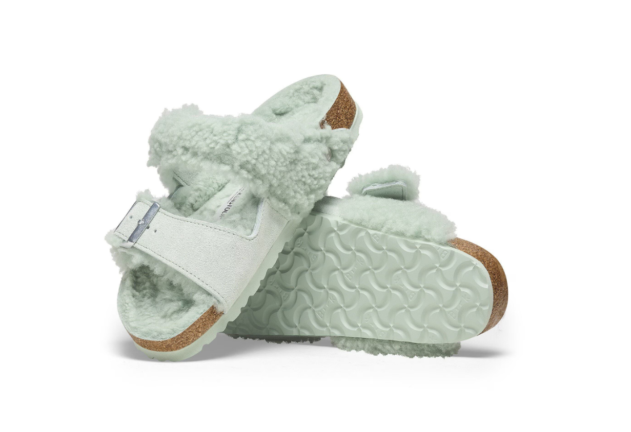 Birkenstock Arizona Teddy Split Suede Leather Shearling Matcha