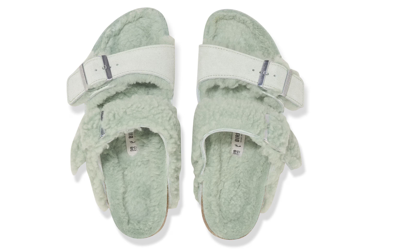 Birkenstock Arizona Teddy Split Suede Leather Shearling Matcha